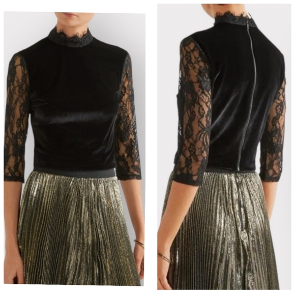 Alice + Olivia Jenny Mock Neck Lace Velvet Crop Size 6 - Picture 1 of 14